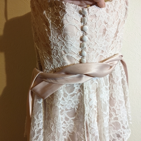 MORI LEE blush lace peplum strapless bridesmaid gown - Picture 9 of 14